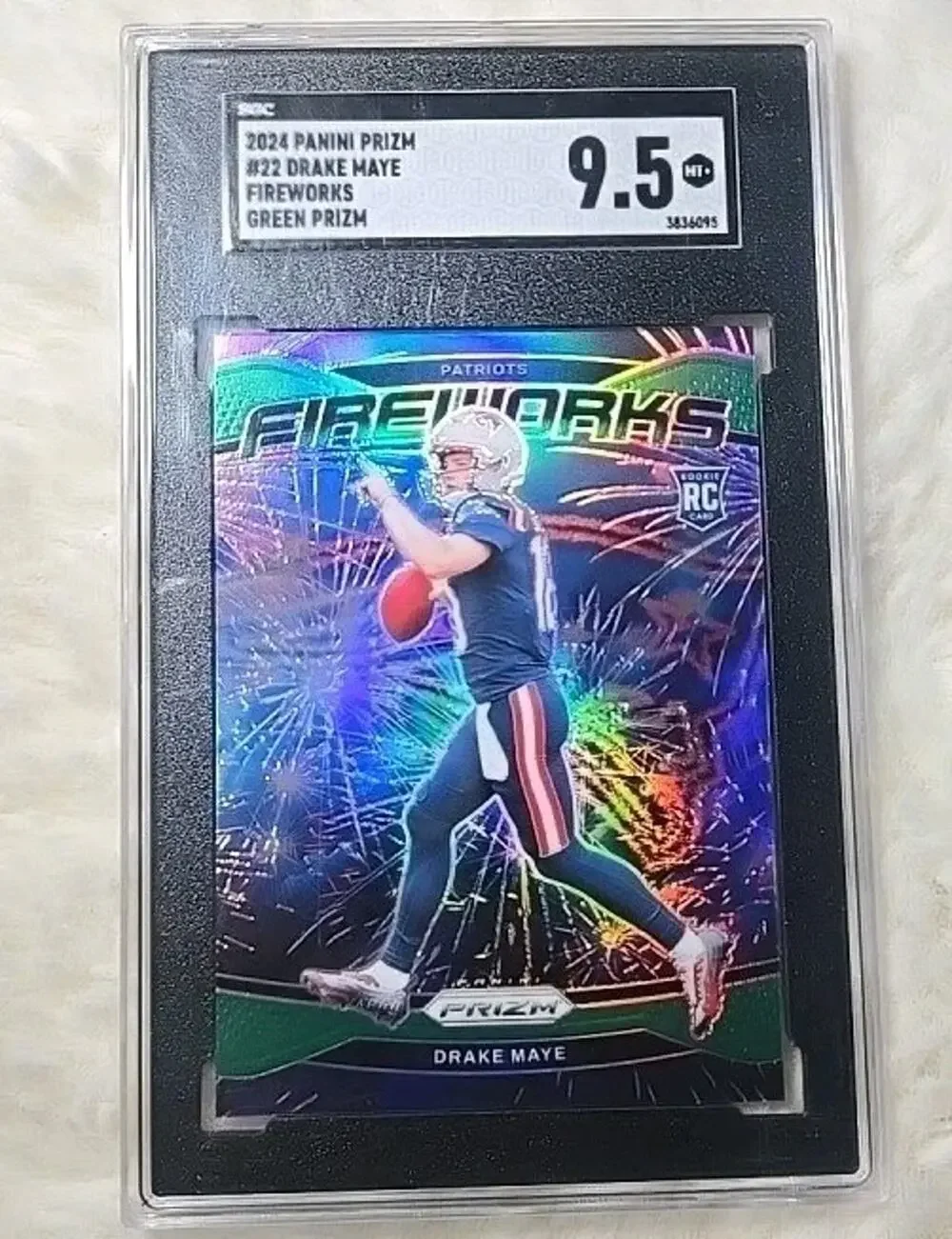 2024 Panini Prizm Fireworks Green Wave Drake Maye #22 SGC 9.5 Mint+ Rookie RC
